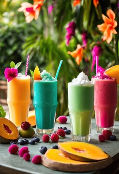 vibrant refreshing summer beverages featuring bright colors unique textures lively seasonal experience, cocktail, drink, refreshment, fruit, juice, lemonade