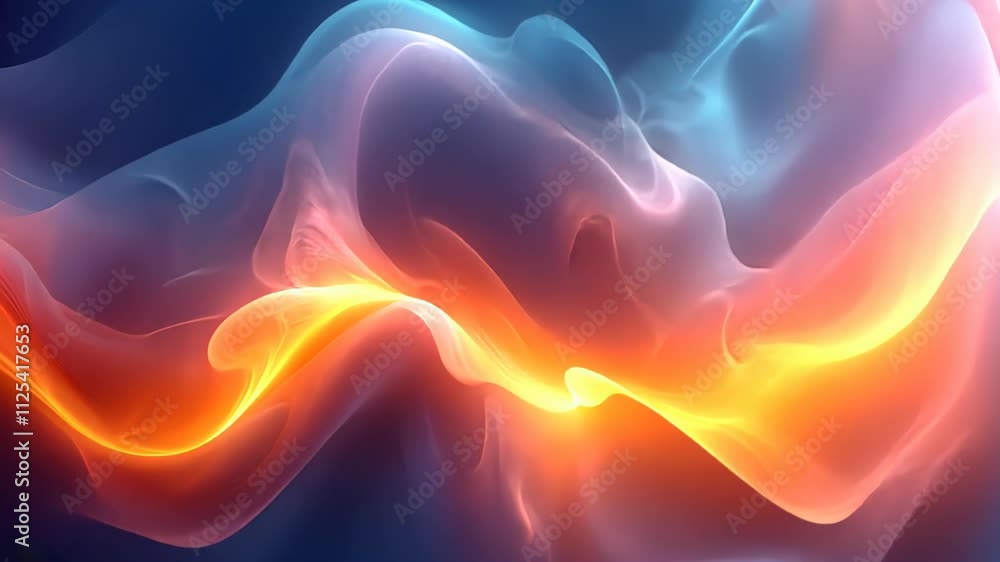 Poster explore vibrant waves of color in a mesmerizing digital light display across a vast, ethereal space.