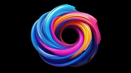 Vivid Three-Dimensional Swirl: Abstract Colorful Spiral Art on Dark Backdrop for Creative Designs