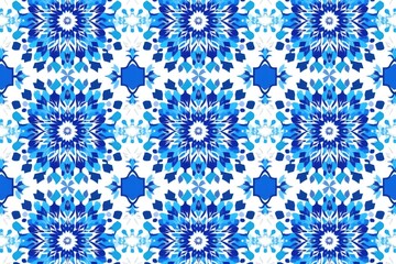 Randomly Placed Blue Tiles Creating a Middle Eastern Background with Floral Design Elements