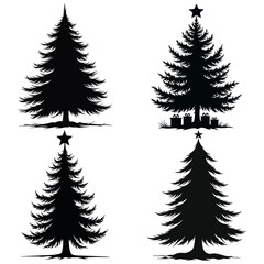 Obraz premium Black and White Christmas Tree Silhouette Vector Set