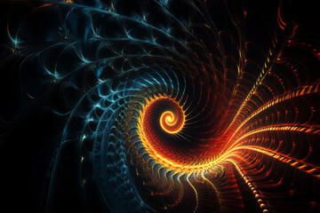 A dark black background with a 3D tunnel made of glowing neon lights, spiraling inwards and creating a hypnotic visual effect.