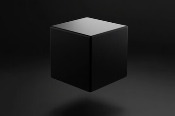 Floating Black Cube in a Modern Abstract Setting: 3D Render on Dark Backdrop