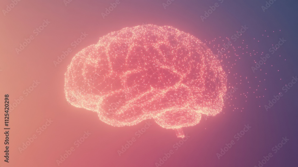 Poster a vibrant brain glowing with light points and lines symbolizes ideas and innovation, featuring clear