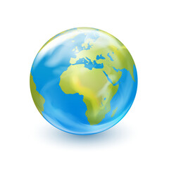 Planet earth globe 3d icon in cartoon style on white background. Vector illustration