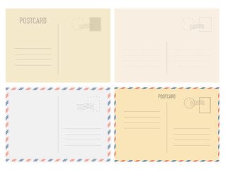 Realistic postcard template set with place for stamp. Cardboard postcard in retro vintage style. Vector EPS 10