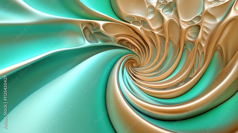 Poster abstract swirling pattern in turquoise and gold tones, creating a mesmerizing vortex effect. the smo