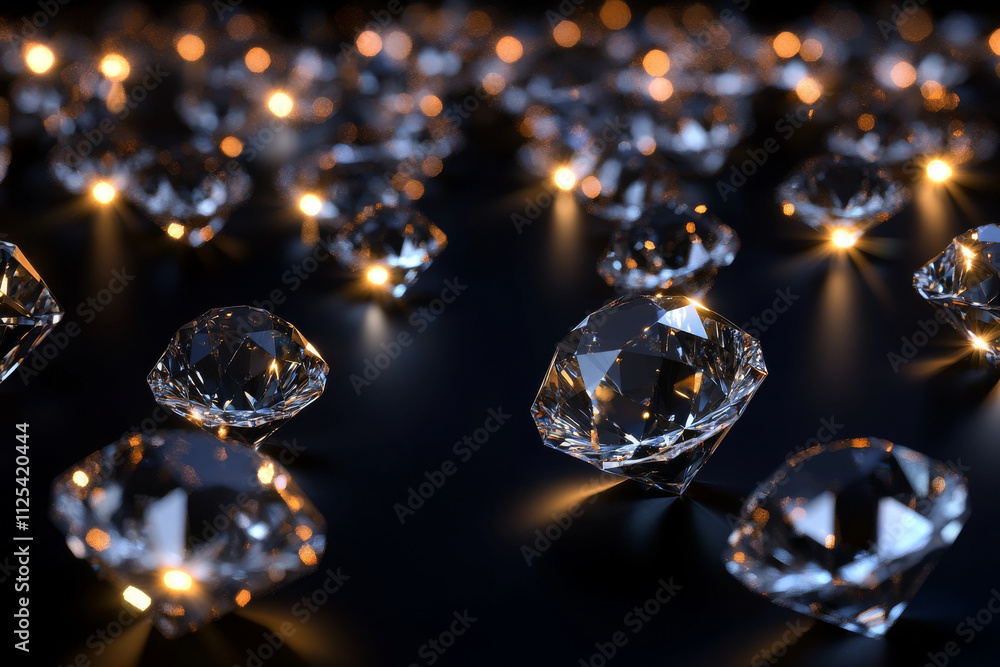 Poster a 3d rendering of shining diamond-like shapes, glowing with light and floating in a black void, crea