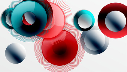 Sleek vector design with overlapping circles in vibrant colors and smooth gradients. Dynamic composition with depth, symmetry, and minimalistic elegance on a light background