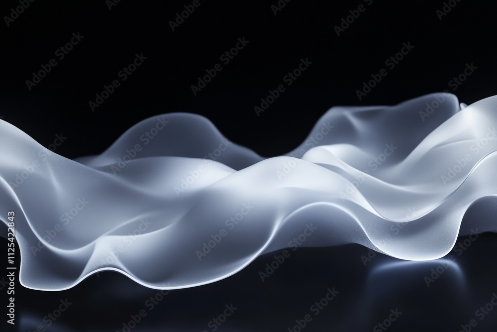 Poster a 3d scene of abstract, glowing waves flowing in a smooth motion, floating in an empty, dark black s