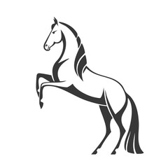 Silhouette of a rearing horse in black and white with elegant lines and minimalistic design