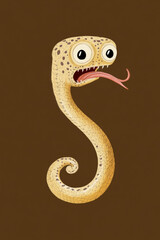 Fototapeta premium A playful and shocked snake isolated on a brown background, with wide eyes and tongue flicking in excitement.