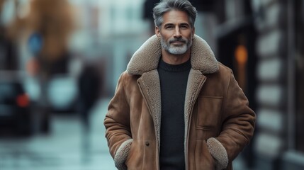 Fototapeta premium Man wearing a brown coat and a black sweater