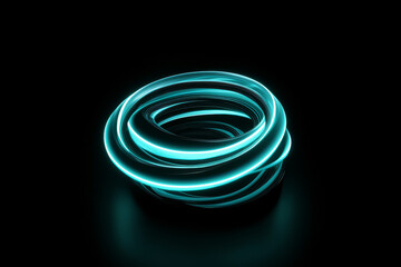 Fototapeta premium A 3D glowing spiral design, swirling against a dark black background, casting soft glowing light trails in a futuristic, digital style.