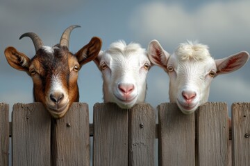funny farm animals, goats peek over a fence at a petting zoo, their playful nature delighting visitors