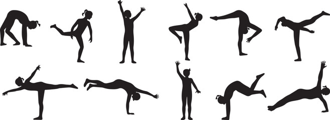Set of gymnasts vector silhouettessilhouette gymnastics, graceful movements, sports, art, athletic girls. Aesthetic gymnastics. Rhythmic gymnastics