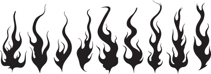 Vector illustration of simple fire silhouette on white background icon vector set. Fire flame symbol. Flame icon collection
