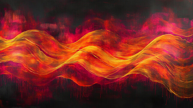 Fiery Abstract Painting  Red  Gold    Crimson Swirls