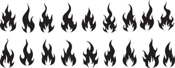 Vector illustration of simple fire silhouette on white background icon vector set. Fire flame symbol. Flame icon collection