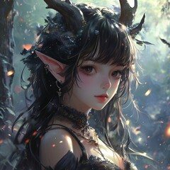 Fantasy Anime Girl with Angel Wings and Glowing Light