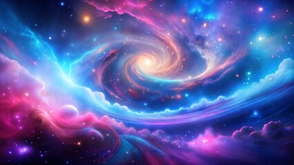 Vibrant galaxy swirl with colorful cosmic clouds