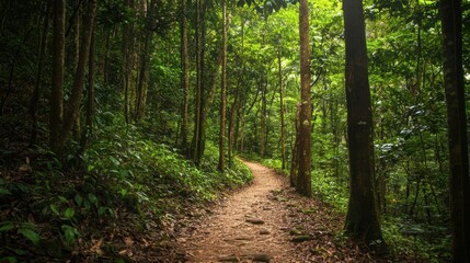 Obraz premium Winding path through lush green rainforest.
