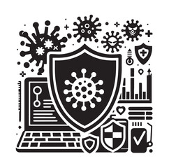 Obraz premium virus protection icon set silhouette vector illustration