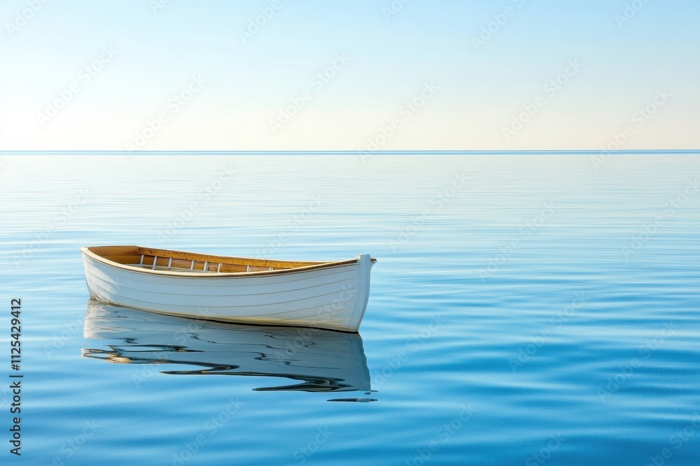 Aufkleber A tranquil boat floats on the smooth surface of the water, surrounded by a vast blue sky, creating a peaceful and empty atmosphere for any message. Generative AI