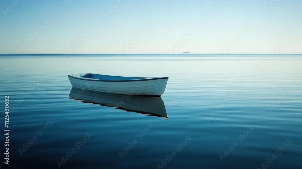 Aufkleber A peaceful boat floats gently on still water under a clear blue sky, creating a tranquil setting ideal for serene thoughts or messages. Generative AI