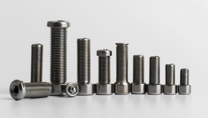 On a light background stand on the screws of screws of different sizes