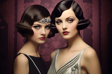 Naklejka premium portrait of two flappergirls