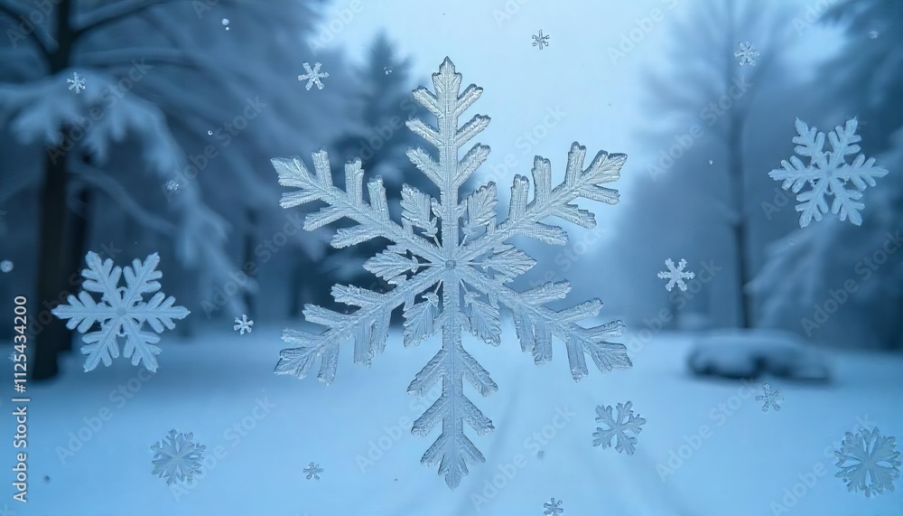 Poster intricate snowflake patterns on a winter window