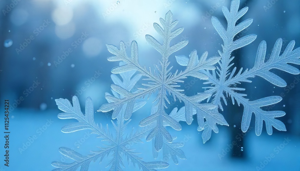 Poster Detailed Close-up of Frosty Snowflake Patterns on a Window