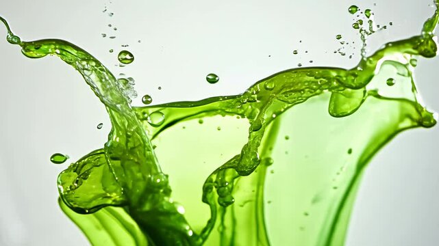 Creative splash of vibrant green liquid creates stunning, energizing visual in a minimalist setting. Generative AI