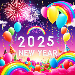 Colorful New Year 2025 celebration vibrant fireworks display