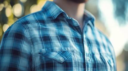 Close up Blue Plaid Shirt Texture  Casual Fashion Detail  Man s Shirt  Cotton Fabric  Appa