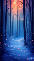 Obraz premium This artwork showcases a mystical forest pathway lined with tall dark trees