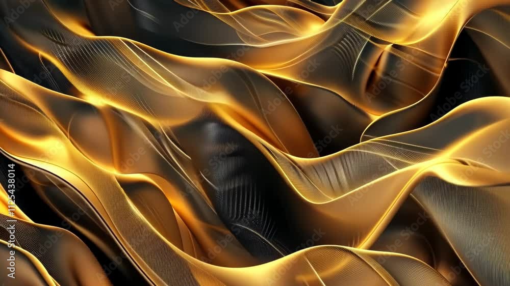 Poster flowing patterns of golden waves dance through a rich tapestry of dark hues in a mesmerizing display