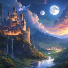 Mystical Kingdom Castle on a Moonlit Night