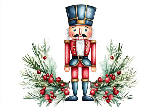 watercolor nutcracker christmas decoration with berries clip art preview