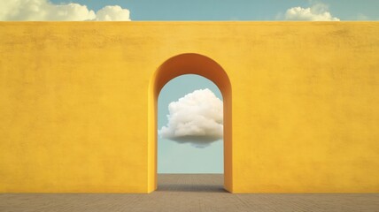 Yellow Wall with Archway and Cloud