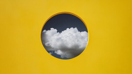 Cloud in Circular Frame on Yellow Background