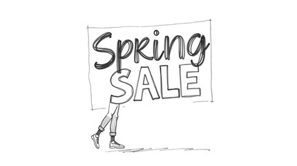 Sketch of a spring sale poster featuring legs in a hand-drawn style