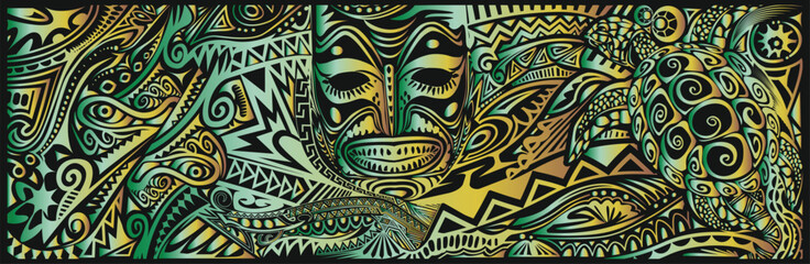 Papua New Guinea, Pacific Tribal Design_02_green_gold © Maula