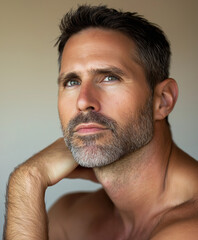 Obraz premium Selbstbewusster Mann mit kurzem Haar und Bart, Intensiver Blick
