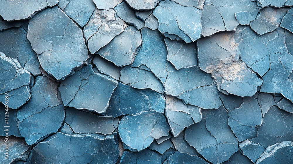Poster captivating layers of cracked and peeling blue paint create a stunning visual tapestry. this abstrac