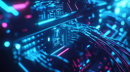 Futuristic Technology  Neon Cables  Digital Network  Server Room  Cyberpunk  Data Center