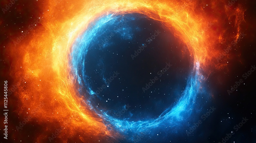 Poster bright radial rays of light. abstract background of blue and orange neon glow. light flashed across 