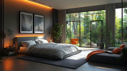 living room with bed
