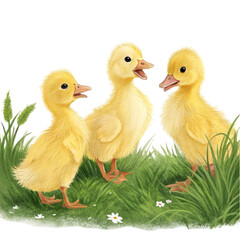 Three yellow goose on a white background